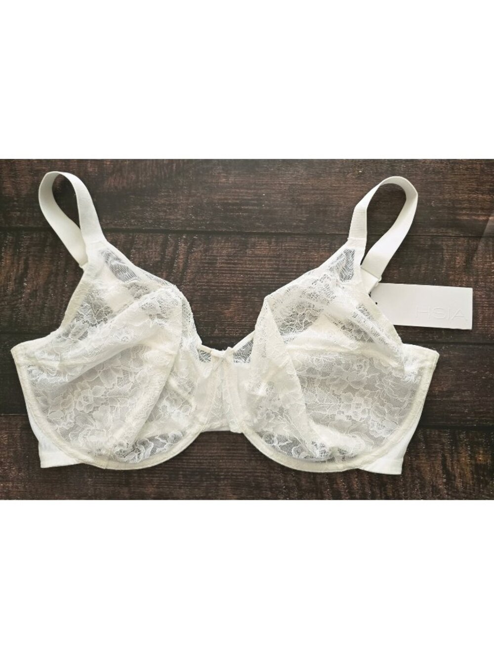 HSIA Enchante White Lace Underwire Bra 40I Sheer Unlined Unpadded Full Coverage